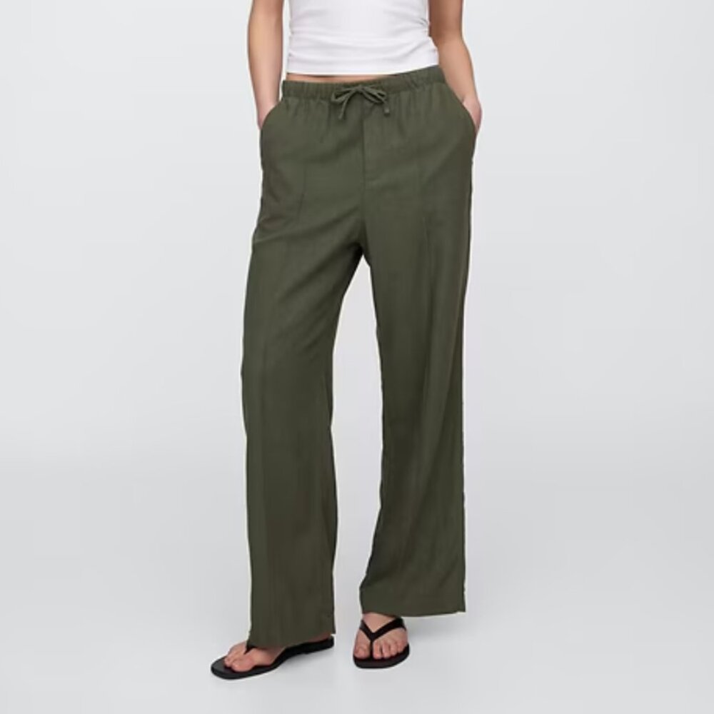 Gap Factory Mid Rise Linen-Blend Pull-On Wide-Leg Pants